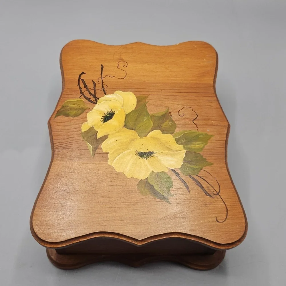 Vintage Hand Painted Floral Stationary Mail Paper Holder Box Cottagecore Grandma